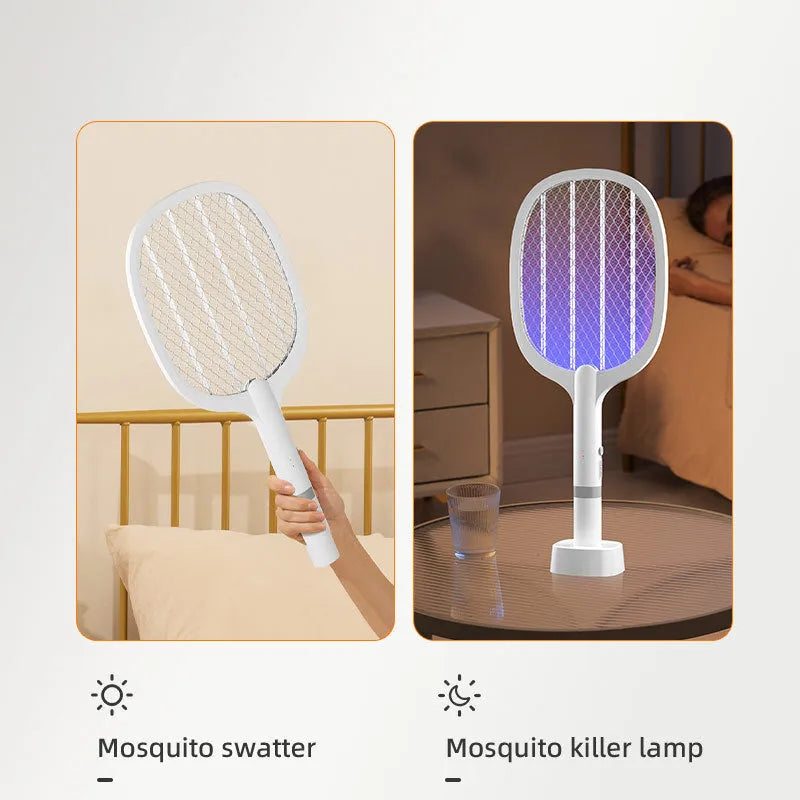 Blue rechargeable handheld electric mosquito swatter racket for killing insects