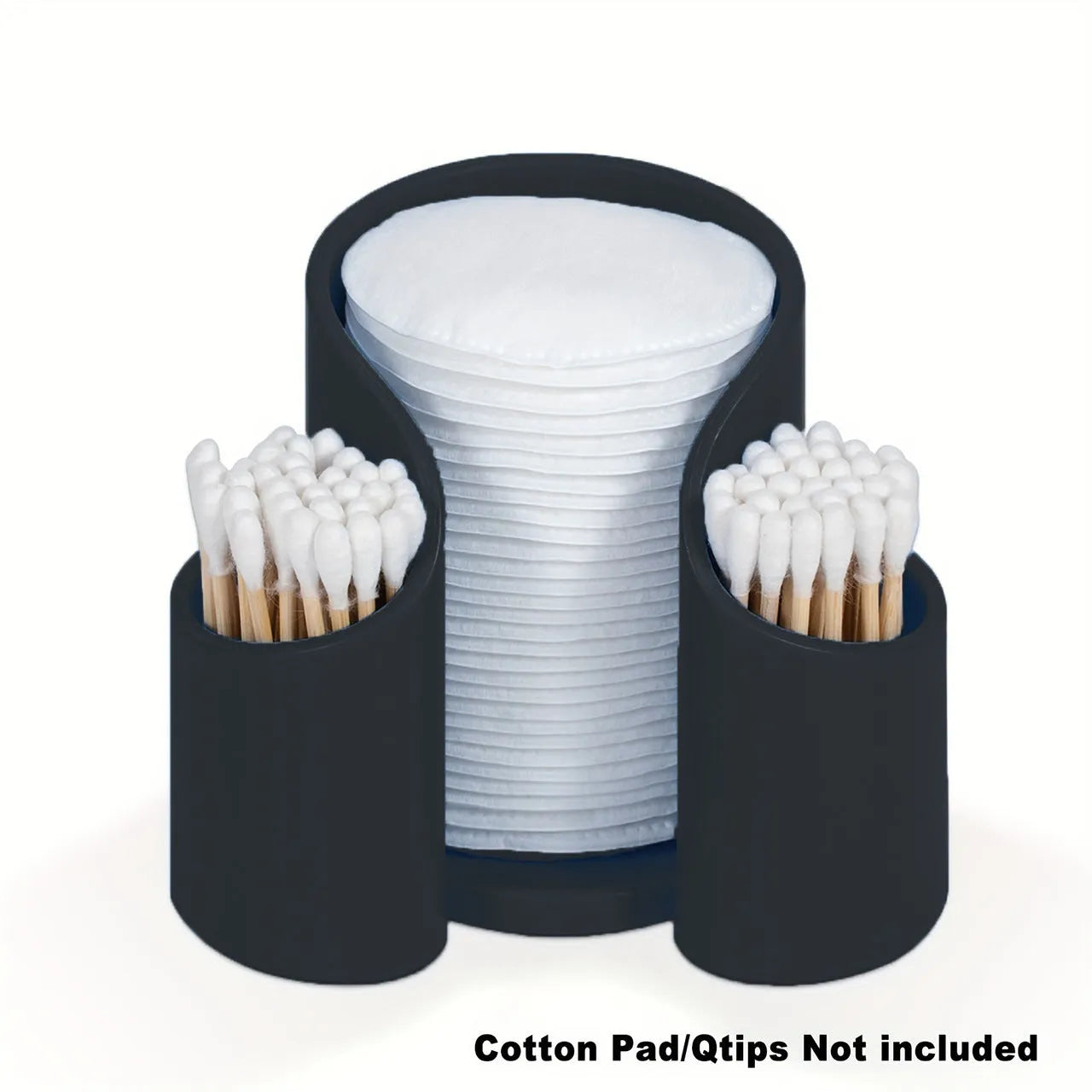 A solid colour plastic cotton box for dental floss storage, shown in black, blue, pink, and white colour options.