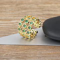 Gold plated copper three-layer ring with green colour and zircon detailing