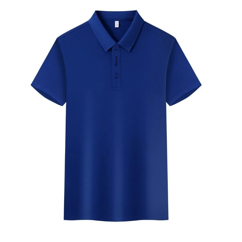 Lapel collar polo t-shirt in cotton blend fabric showing short sleeves and pullover style