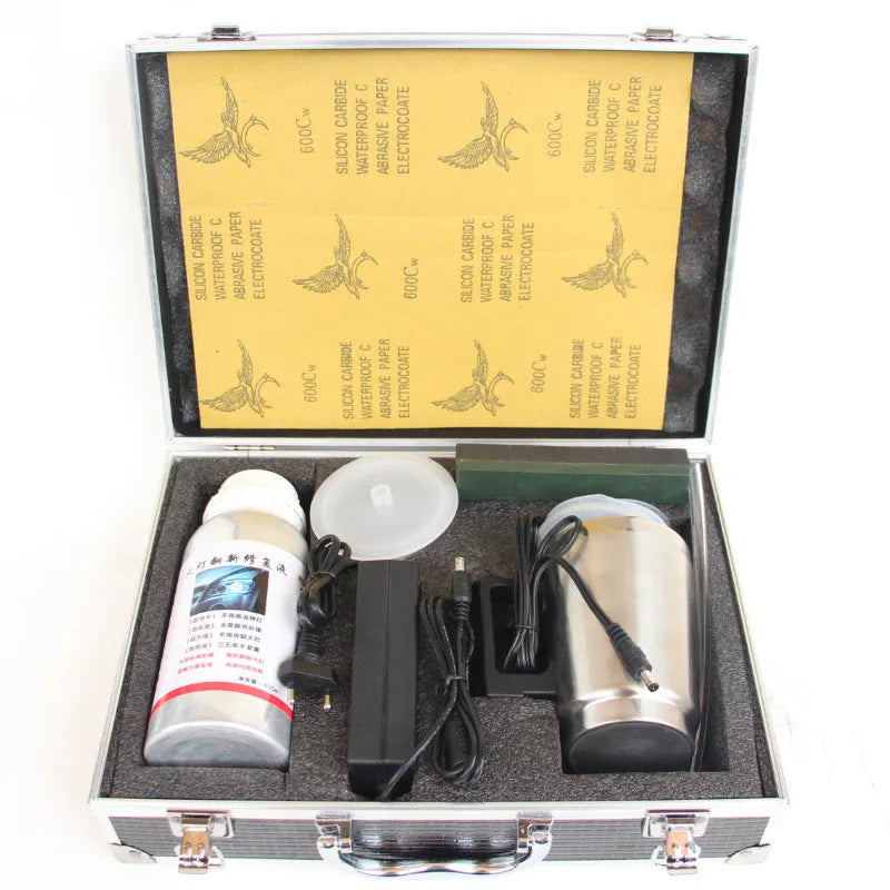 Headlight restoration kit with aluminium alloy tool and black tip, 600ml capacity