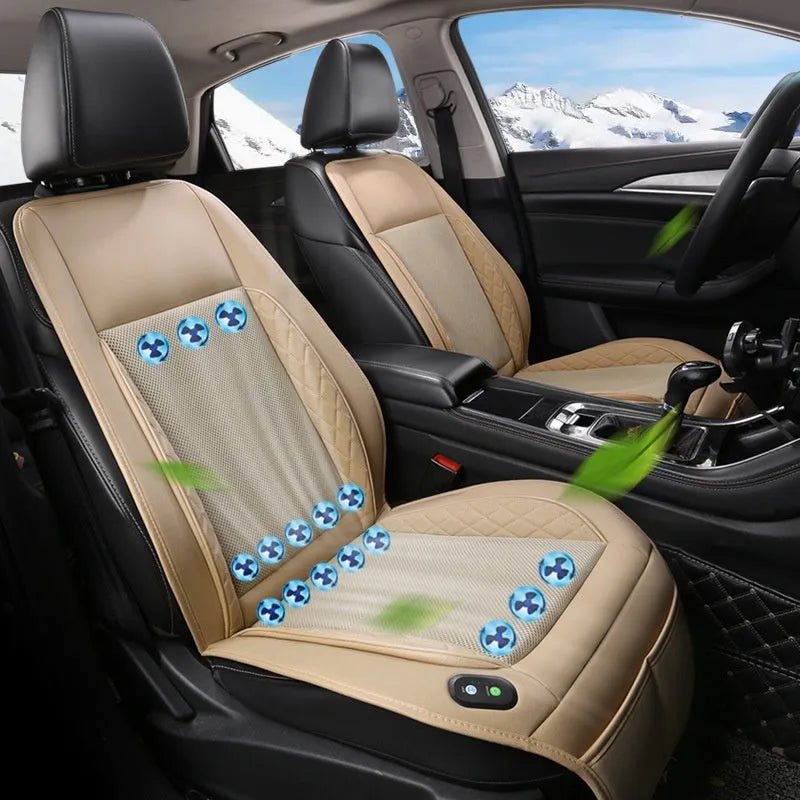 Ventilation car cushion with fan in black, 8 fan configuration, 12V