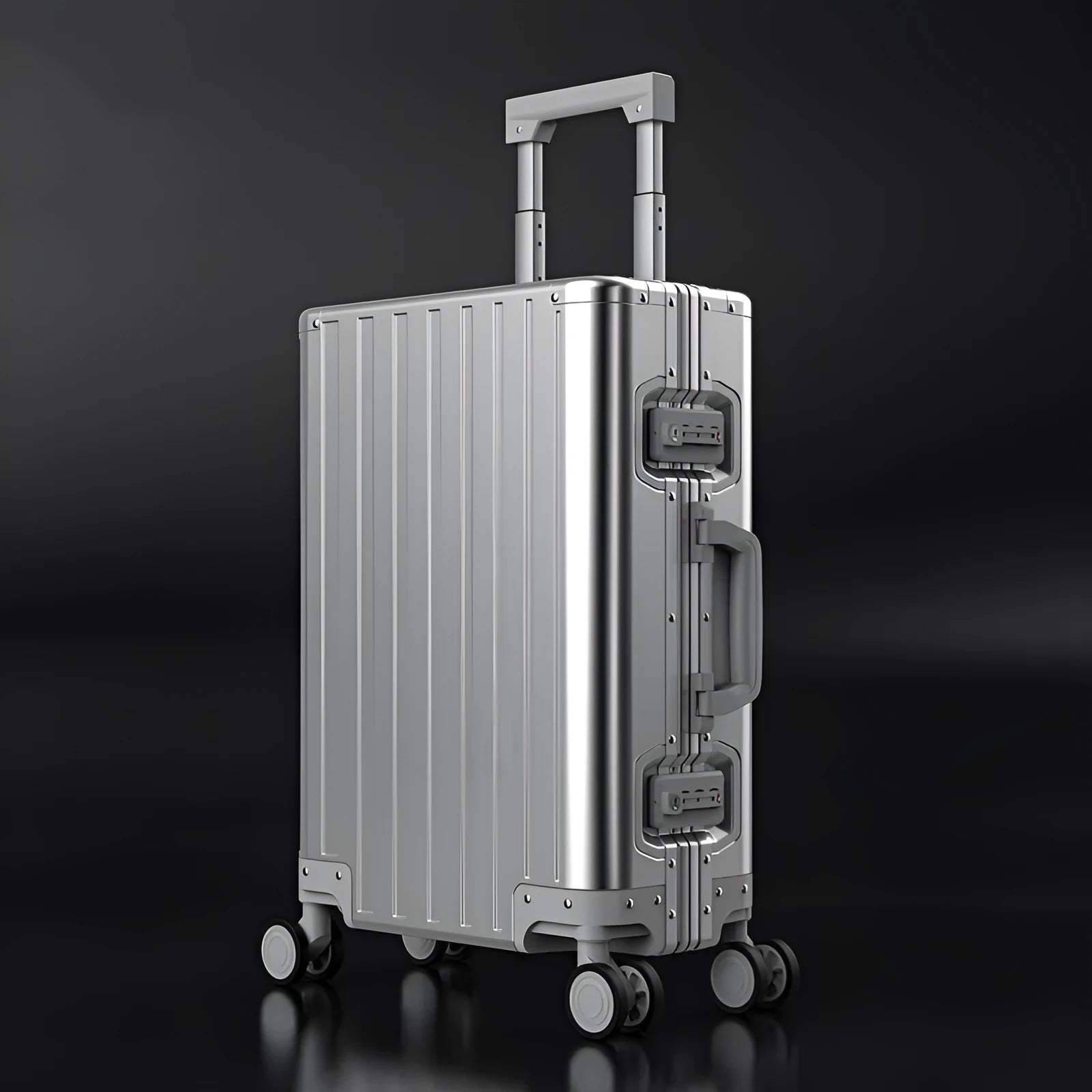 Aluminium magnesium alloy luggage with striped pattern and TSA combination lock in multiple colour options