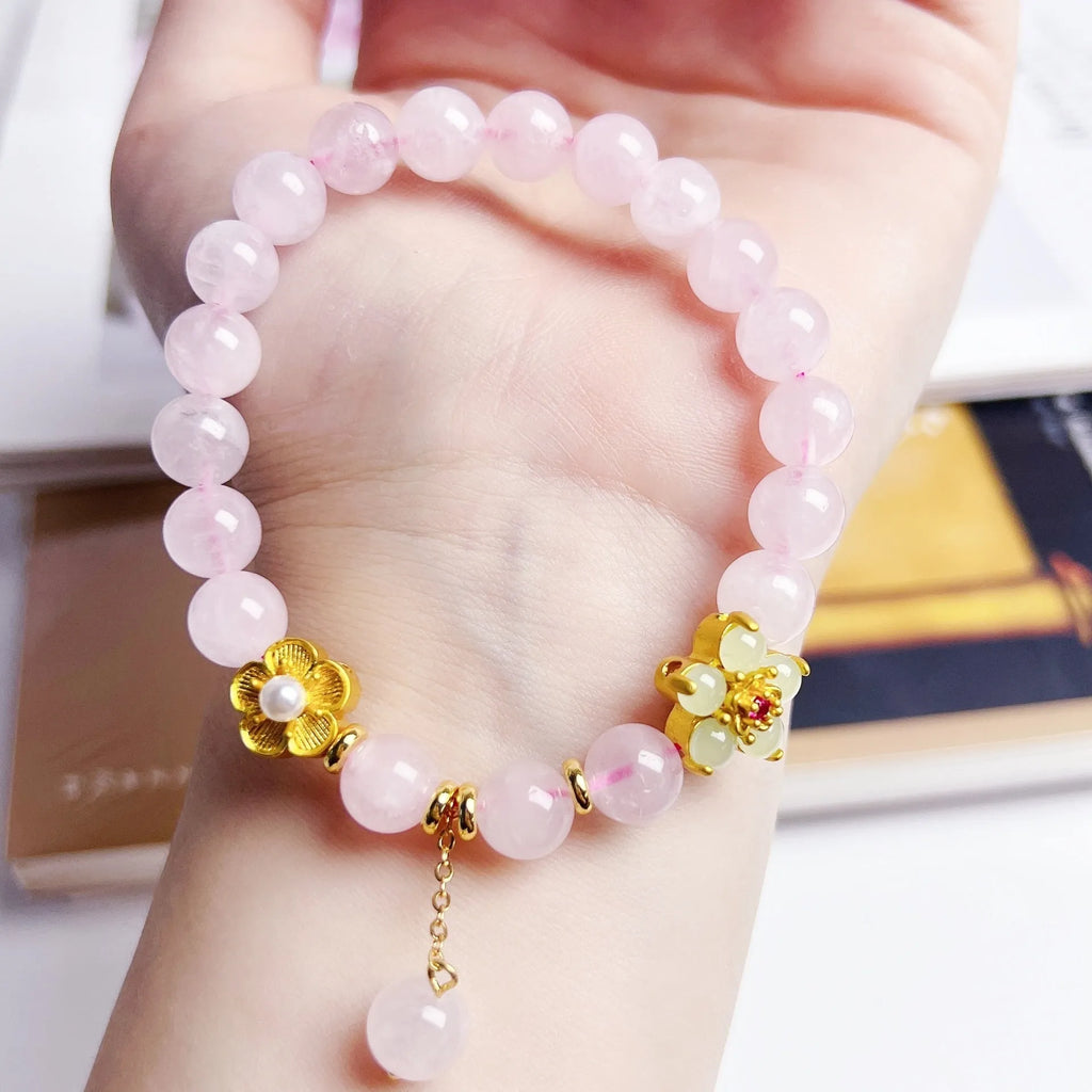 NAFU handmade crystal peach blossom bracelet in pink for women