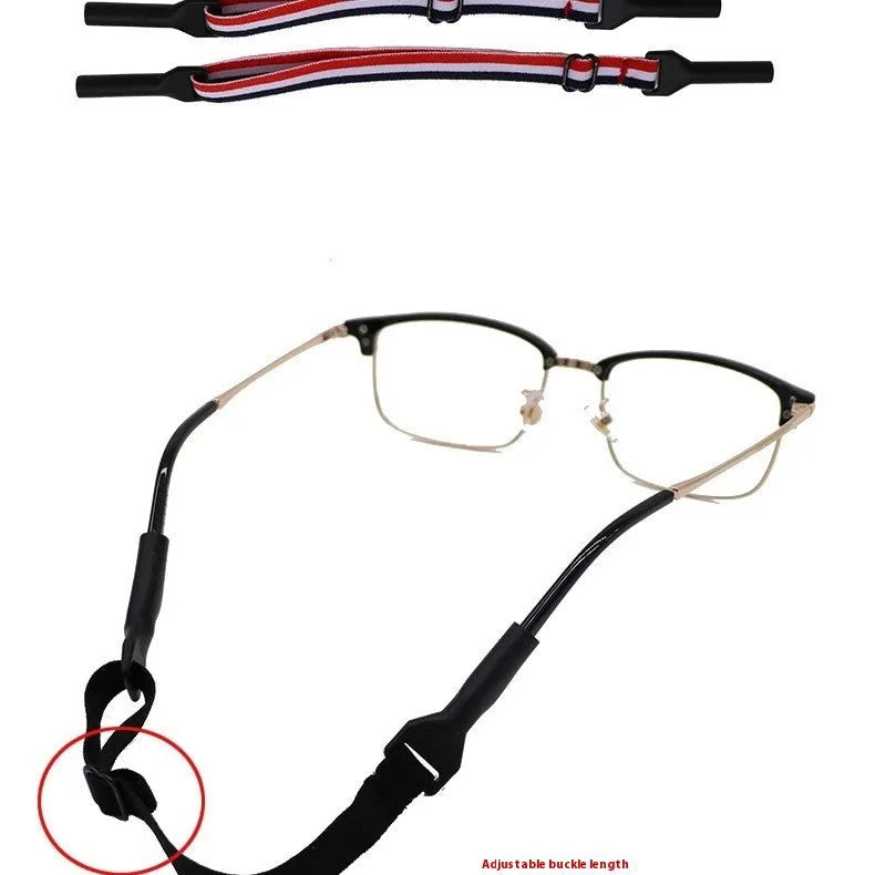 Black adjustable glasses cord with silicone earpiece rope in adult and children's style options
