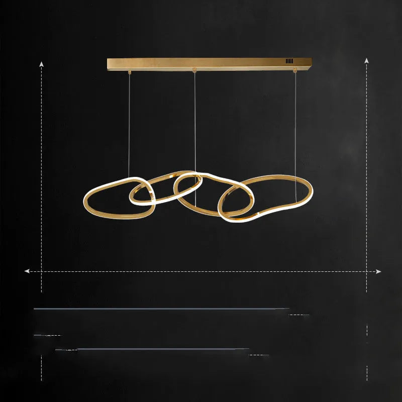 Postmodern minimalist dining room chandelier with iron frame, grass rattan weave, and glass lampshade in four-ring configuration