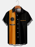 Men's loose casual polyester music bowling shirt in picture colour, front view