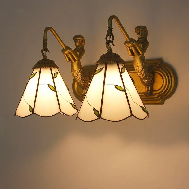 Oval mermaid 6 white bathroom mirror headlight lamp with LED compatibility and wall mount