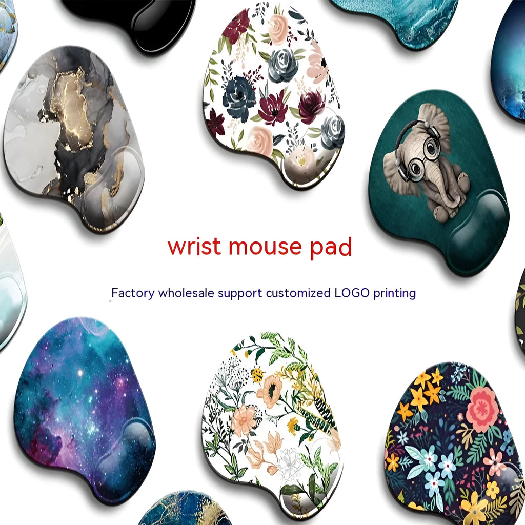 Silicone keyboard wrist rest pad with floral pattern and wrist strap attachment