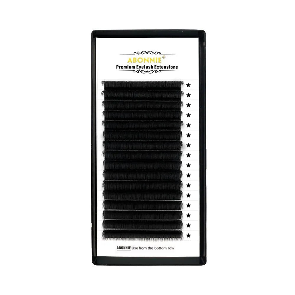 Pack of dense 16-row false eyelashes made from mink hair in various lengths from 8mm to 18mm.