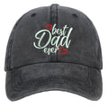 Washed cotton baseball cap with embroidered letters, adjustable strap, dome crown.