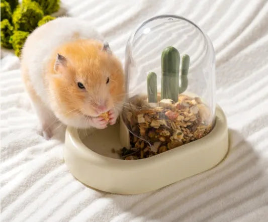 Hamster automatic pet feeder with transparent food chamber and cage mounting clips