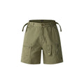 Retro workwear shorts in washed cotton cloth with loose fit and half elastic waistband