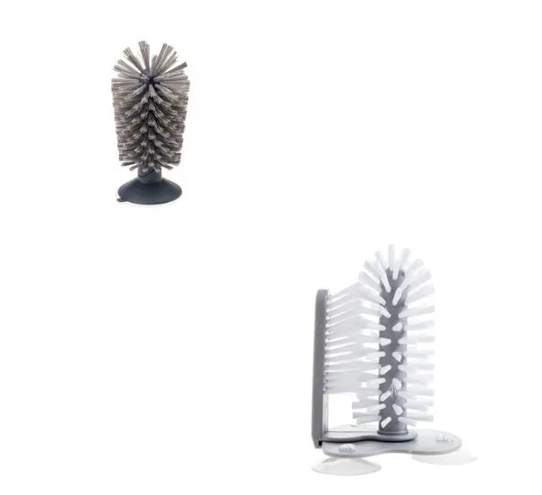 Grey double-head rotating cup brush with suction cups for wall mounting