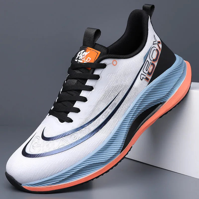 Breathable soft-soled mesh surface running shoes for men in black, low-top lace-up design with EVA sole