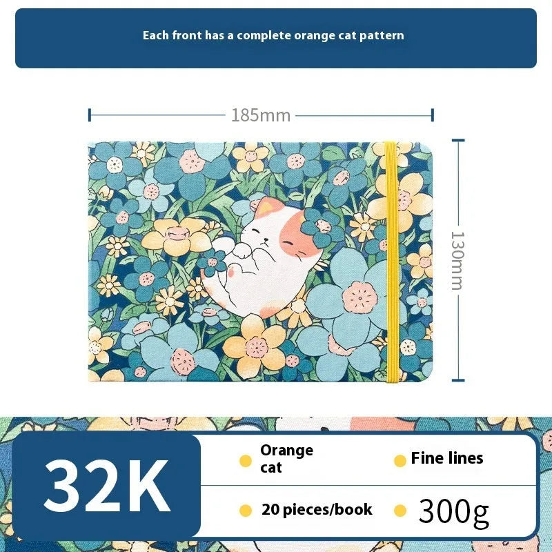 Feiluniao handmade fabric watercolour sketchbook with decorative cover, 185mm long.