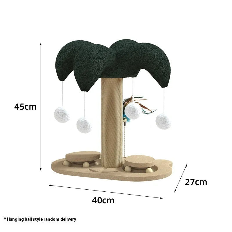 Solid wood cat climbing frame with a rotating turntable scratching post wound in hemp rope