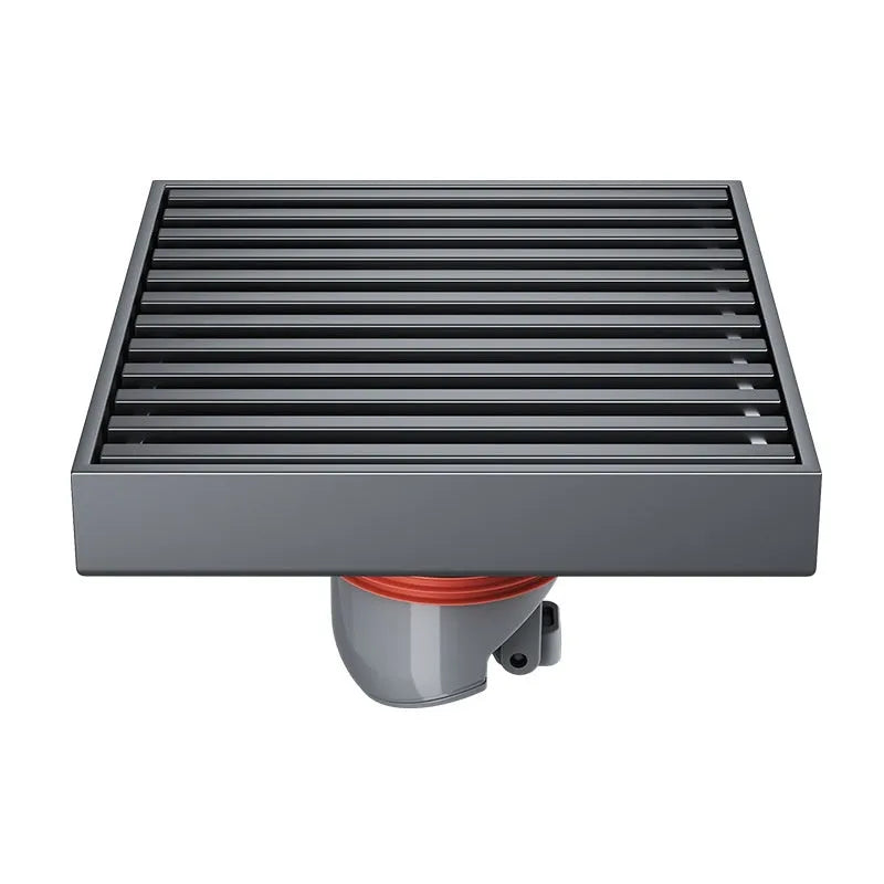 304 stainless steel courtyard floor drain with a square gun grey 15x15cm ABS plastic cover.