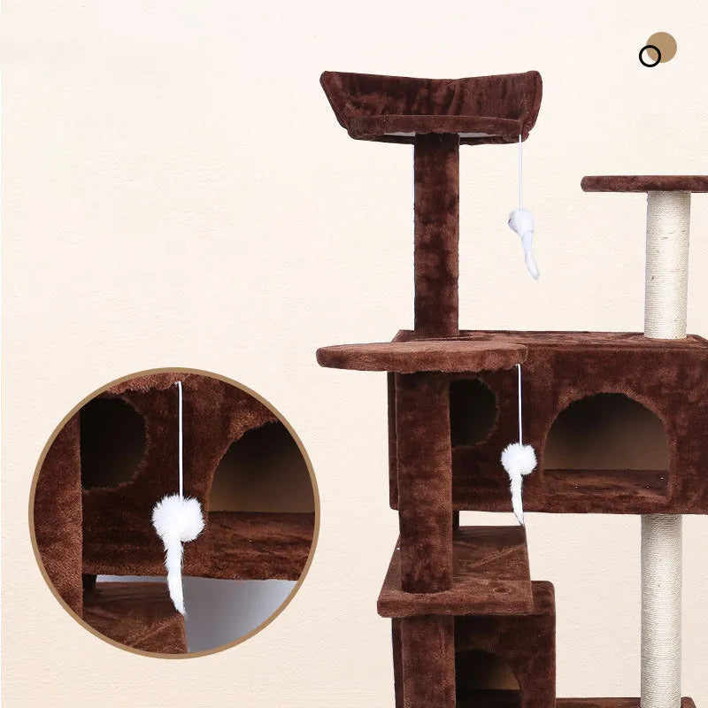 CBQ013 cat climbing frame 50x50x137cm with sisal scratching areas plush resting platforms and toy balls