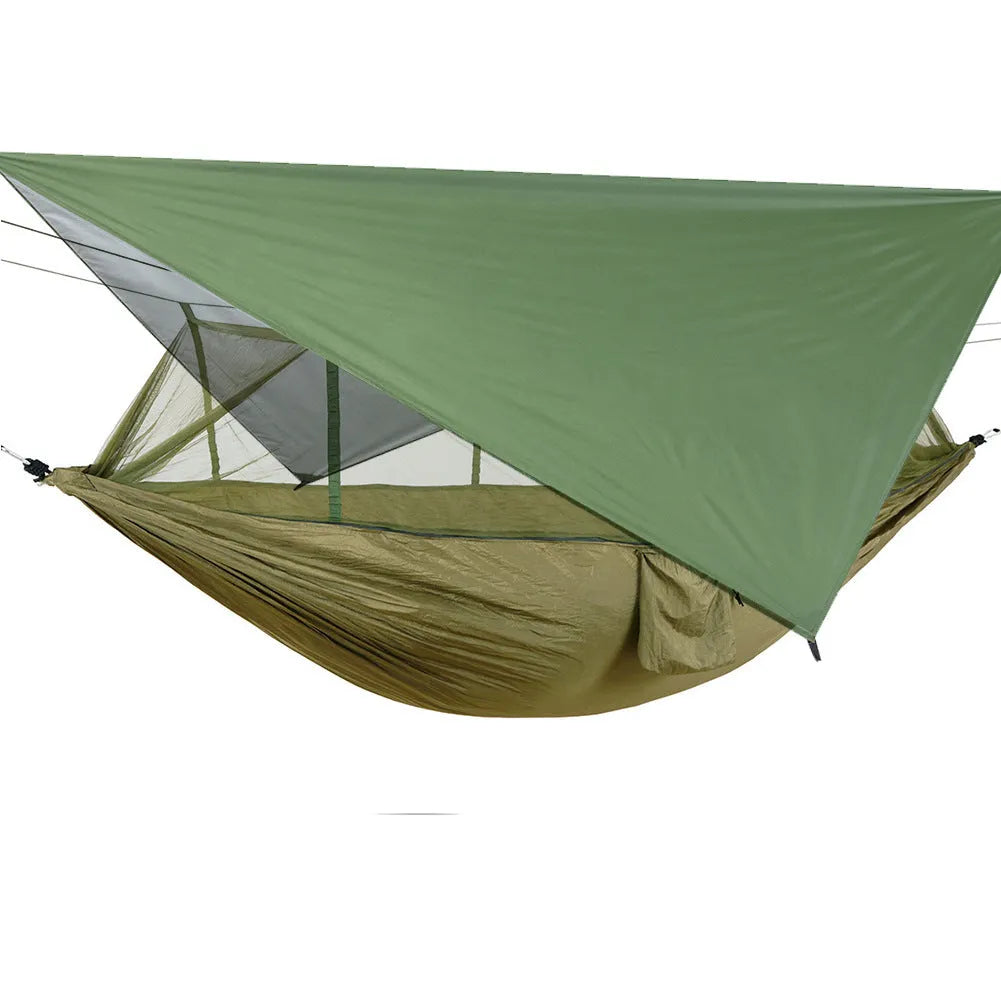 Waterproof camping hammock with mosquito net and sunshade canopy 260 x 140cm in army green