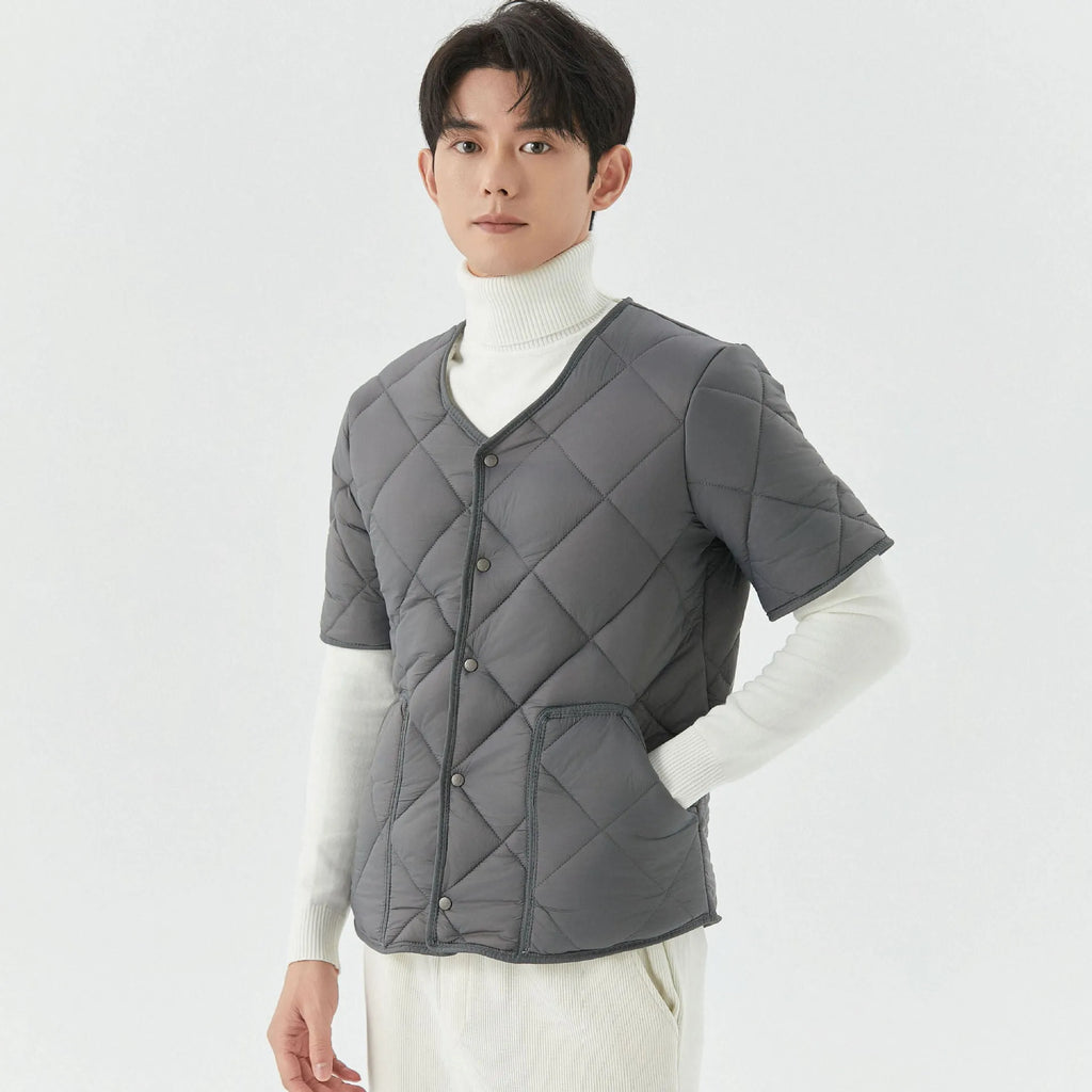 Nylon men's cardigan jacket with wool lining in dark gray, front view