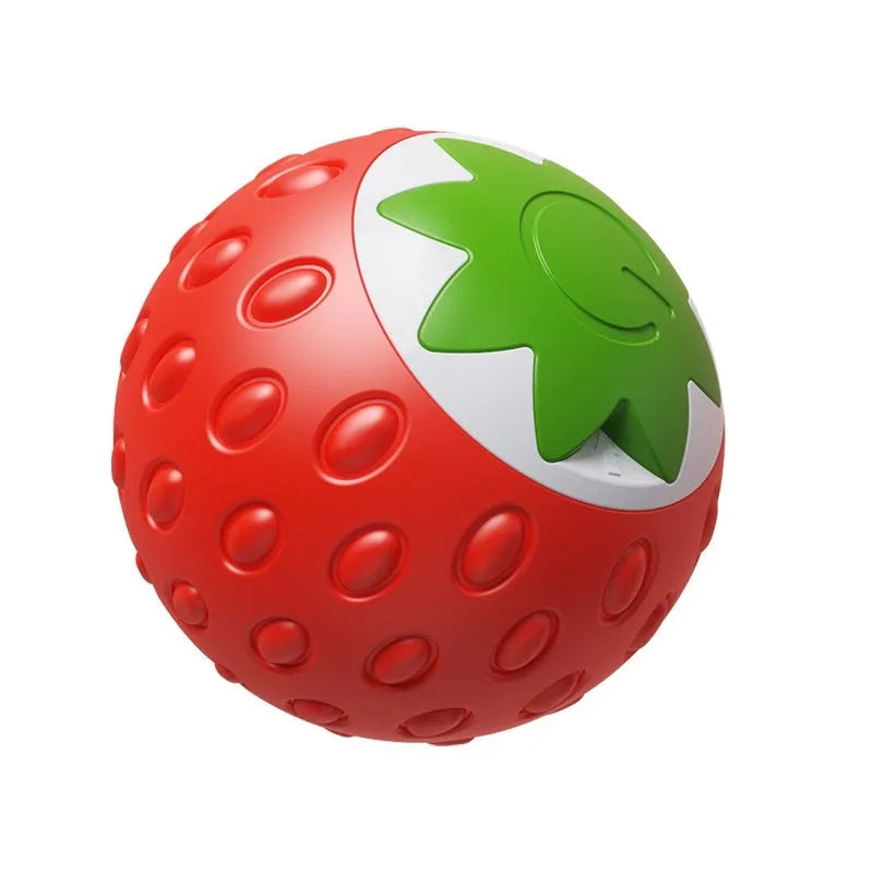 Self-Hi Relieving Stuffy Electric Cat Toy strawberry-shaped rolling ball in green, made from ABS and silicone with Type-C charging