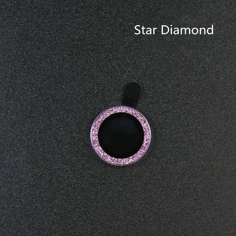 Close-up of a diamond lens protective film with aluminium ring for iPhone 12 Pro Max in silver.