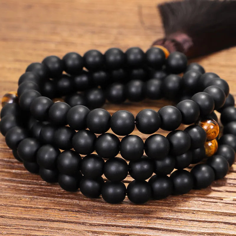Tigereye stone beaded necklace and bracelet set with drop pendant on adjustable 81cm length