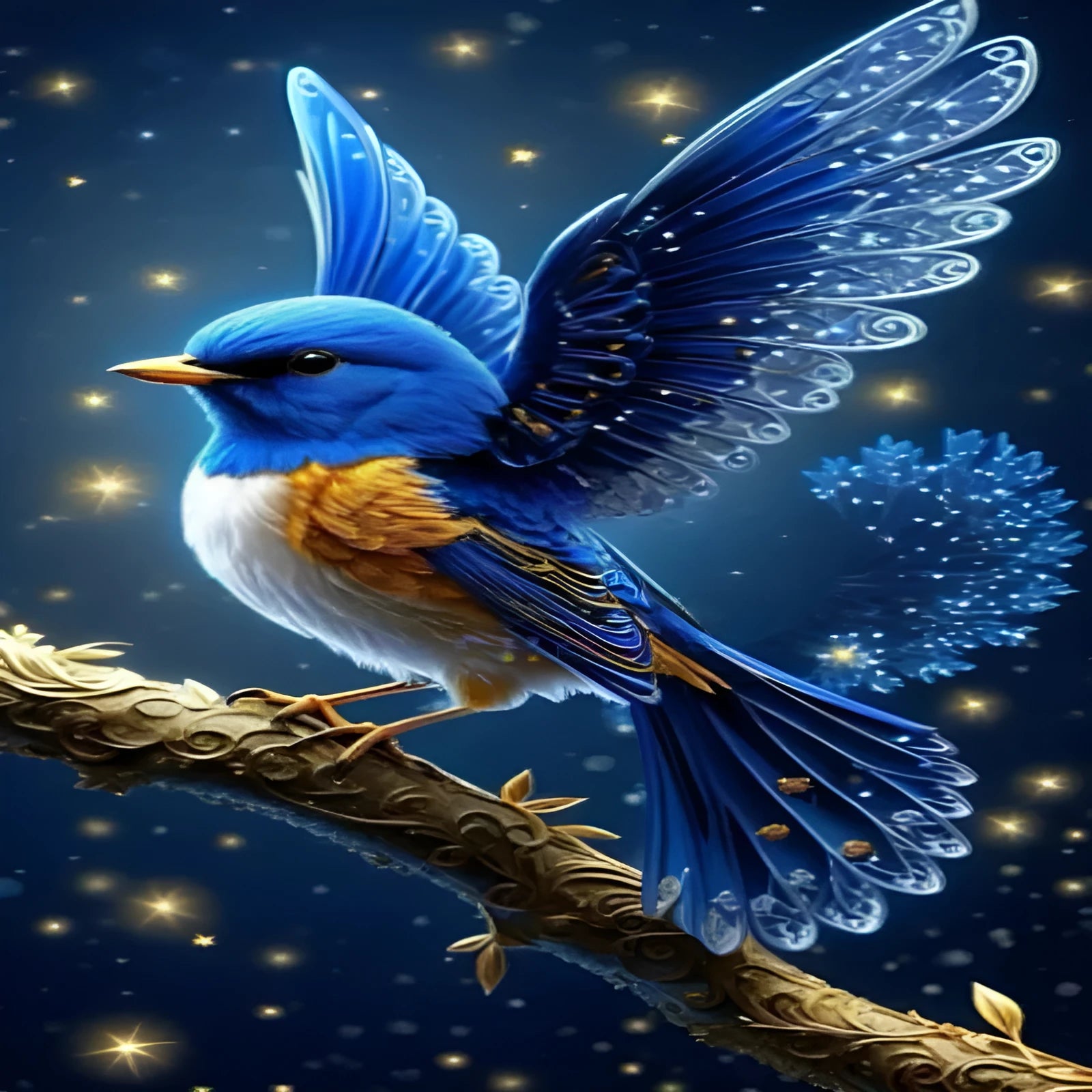 Handmade blue bird rhinestone DIY painting kit showing 60x100cm canvas with internal frame.