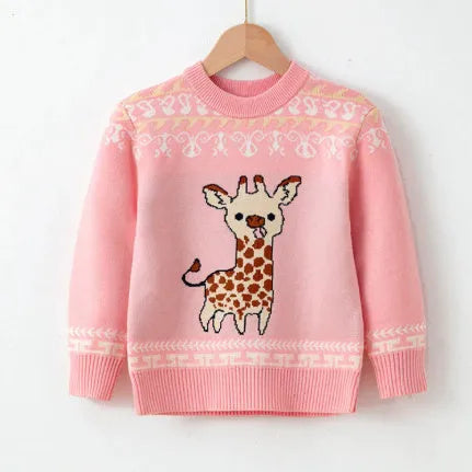 Baby knitted pullover sweater in sapphire blue with cartoon pattern long sleeves viscose fabric