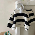 Children's striped fleece and shorts two-piece set in black stripes, polyester, long sleeves, spring casual