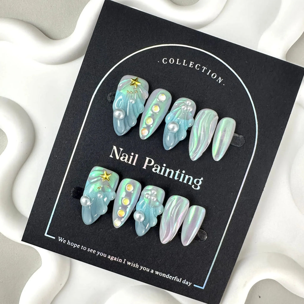 HAILANG blue plastic nail tip guards in four sizes XS, S, M, L for nail protection.