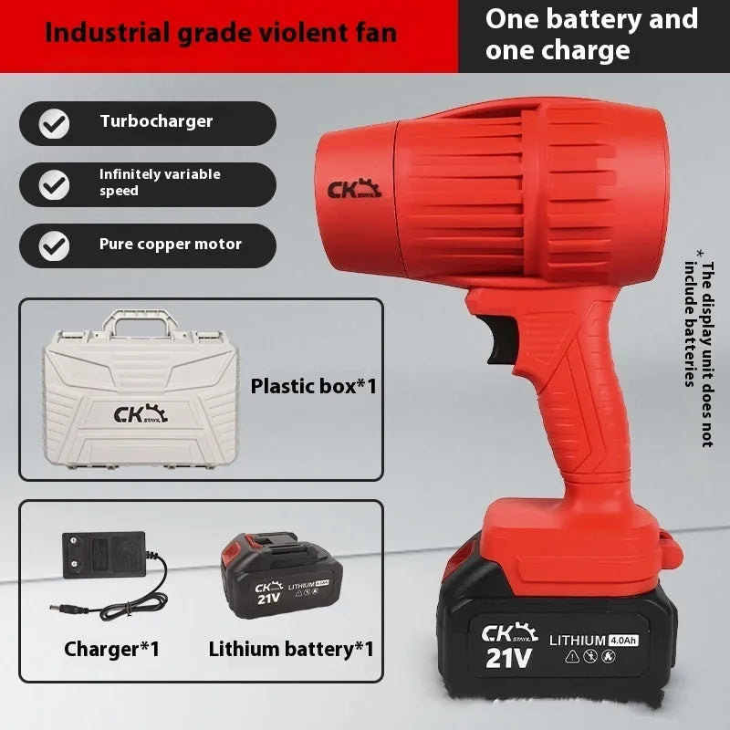 Brushless turbo fan industrial hair dryer with 21V lithium battery in green colour
