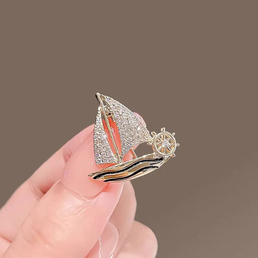 Women's alloy sailboat brooch pin in No 398 sailboat colour, anti-exposure adjustable design