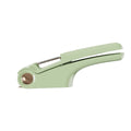 Manual garlic press kitchen gadget with ABS handle and stainless steel in white green orange colours