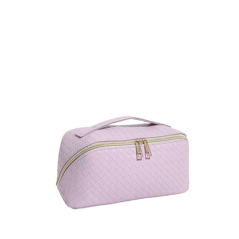 Waterproof PU storage bag in white, large capacity multifunctional washing bag for cosmetics, breathable design