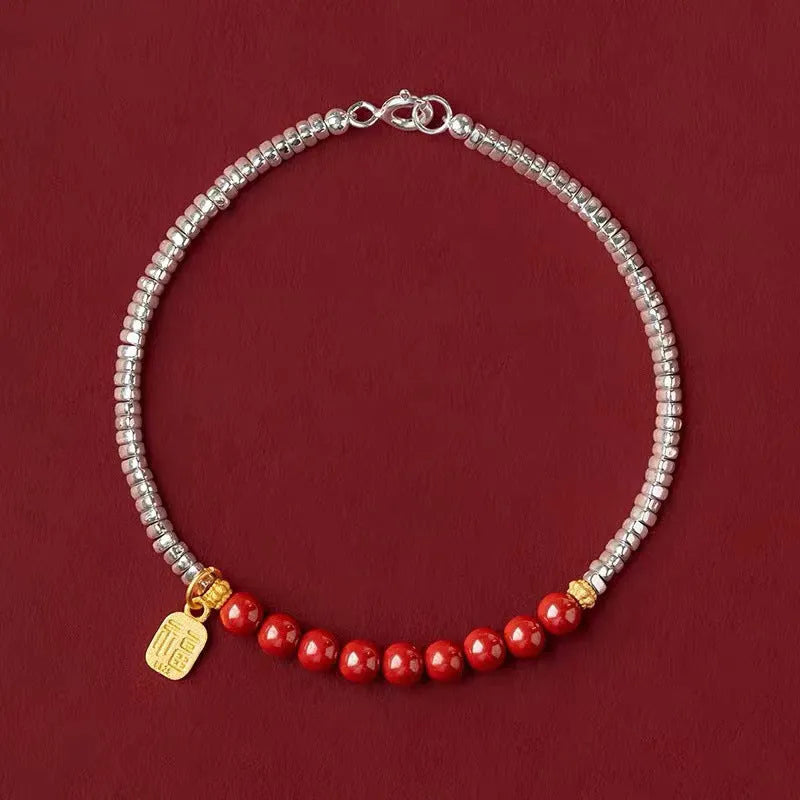 White K colour couple bracelet with silver lucky beads measuring 16 cm