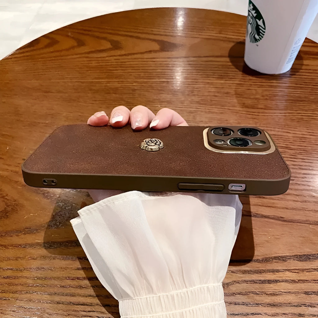 Brown frosted PC silicone phone case with anti-fall and anti-fingerprint finish for iPhone 11 to 15 series