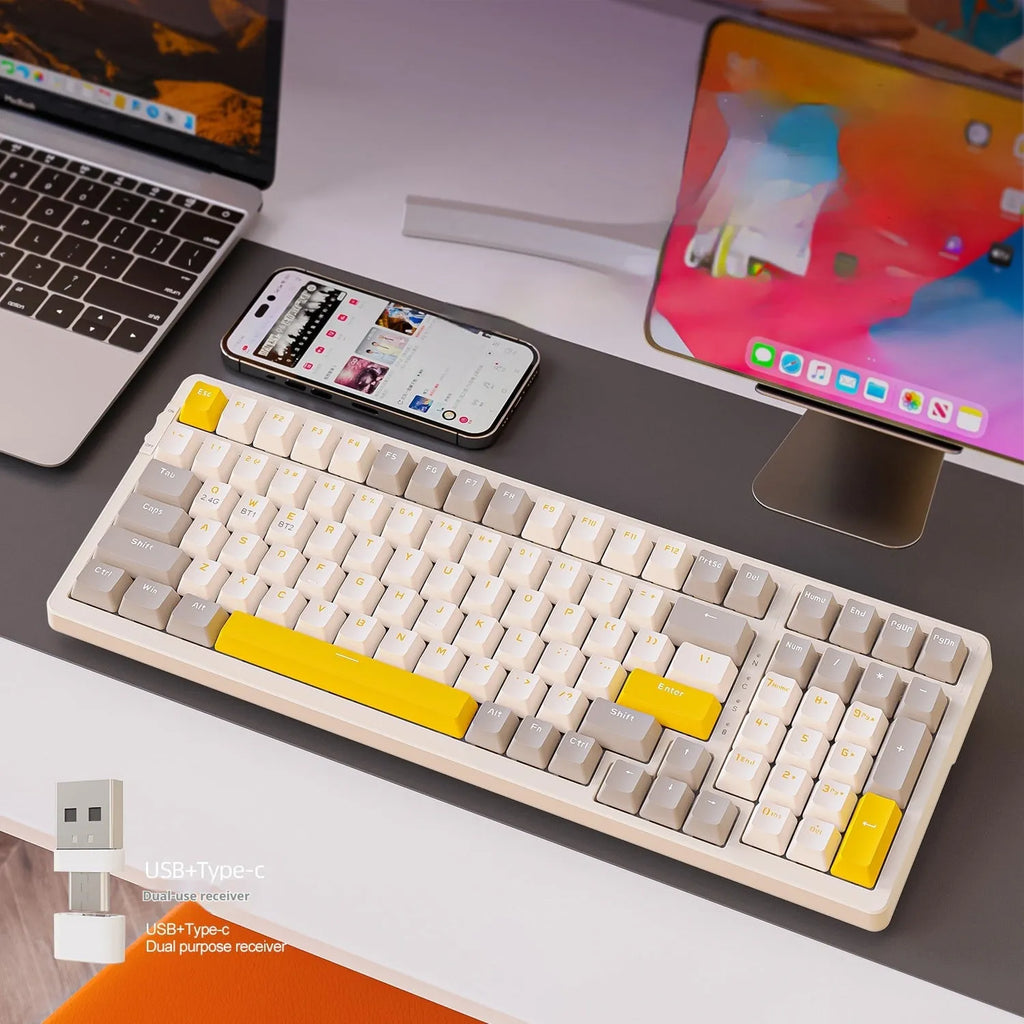 Free Wolf K96 Bluetooth dual-mode mechanical keyboard with colourful keycaps on a desk