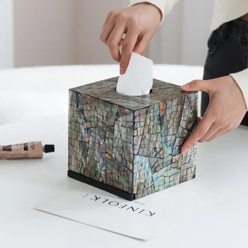 Black natural shell storage box with removable organisation inserts for tissue storage