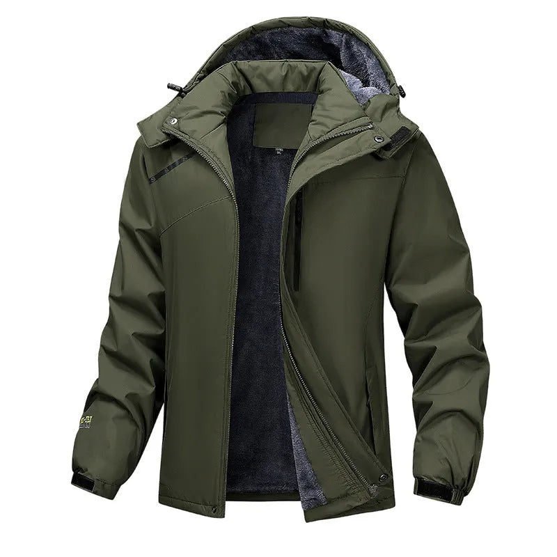 Men's plus size waterproof hooded coat in loose fit design available in multiple colours