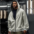 Men's fleece-lined loose drawstring hooded zip-up sweater in six colour options and sizes S to XXXL