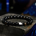 Obsidian single ring bracelet with 8mm beads and constellation design in gold obsidian colour