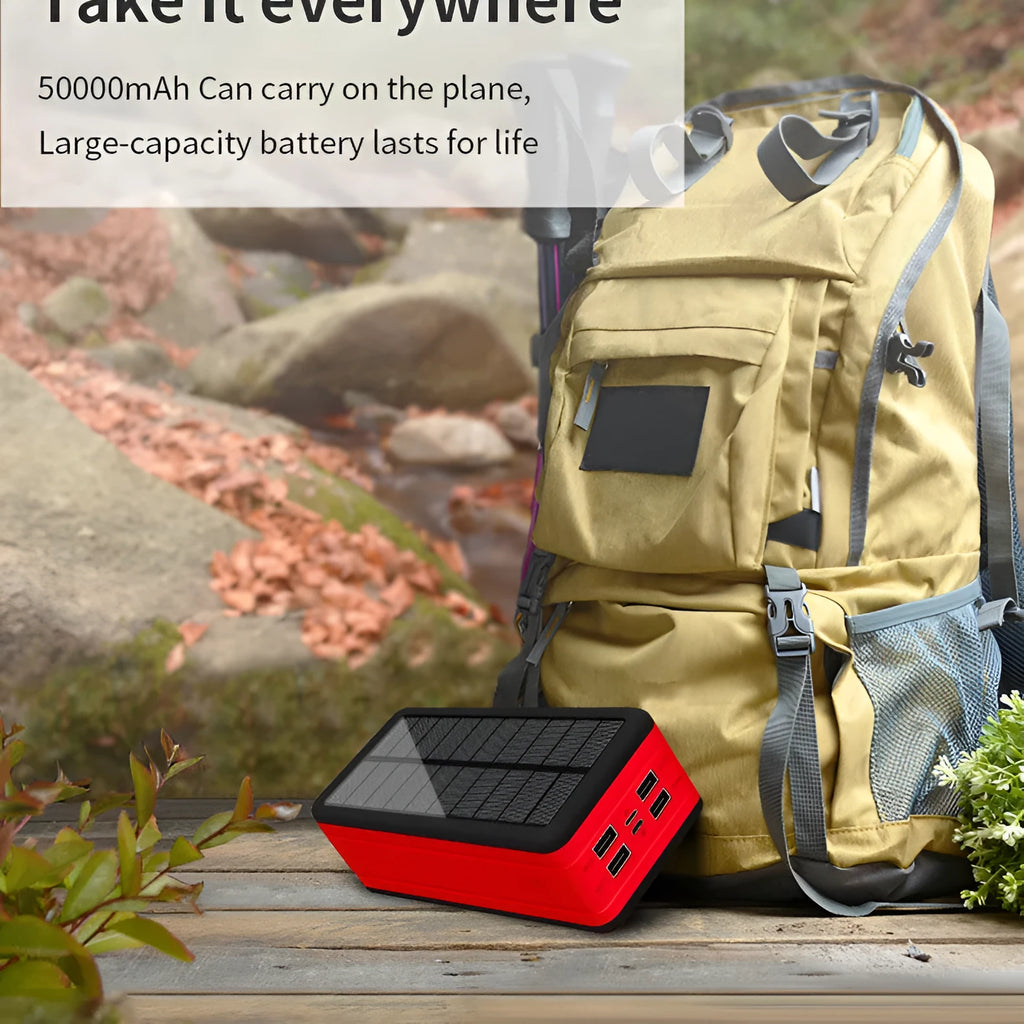Solar wireless power bank in multiple colour options showing creative design with solar panel and wireless charging surface