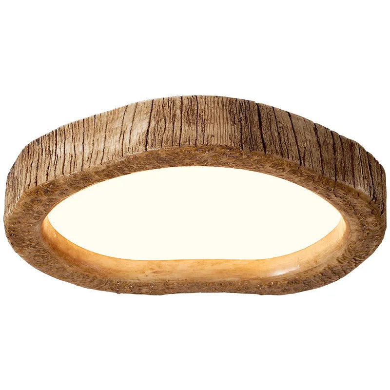 Round wood grain finish ceiling lamp in new Chinese style for bedroom