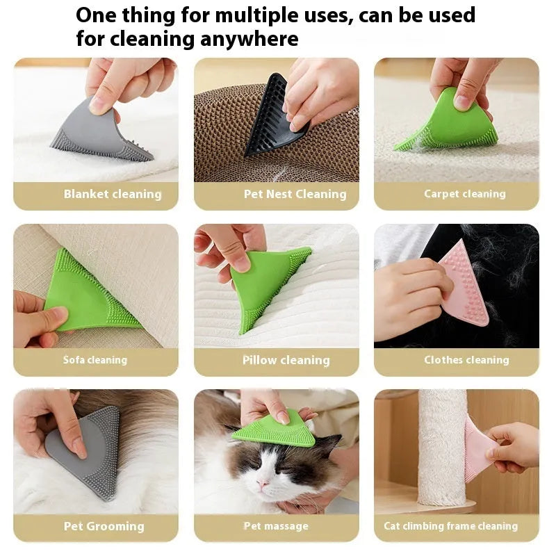 Pet hair scraper comb with flexible PTE bristles for grooming and fabric cleaning