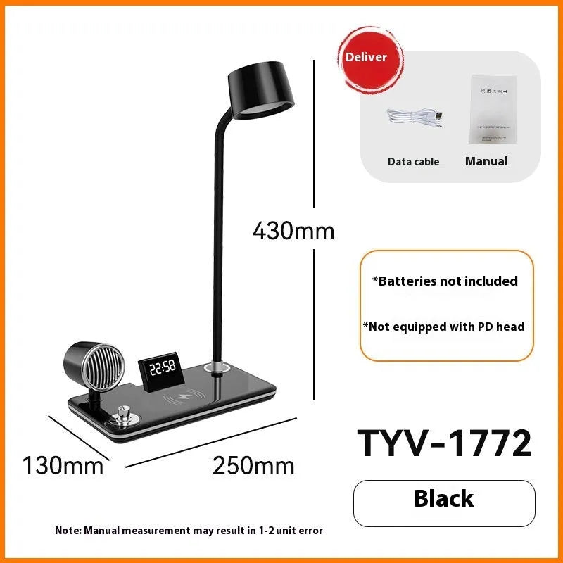 Intelligent wireless charging desk lamp with digital clock display in white colour option
