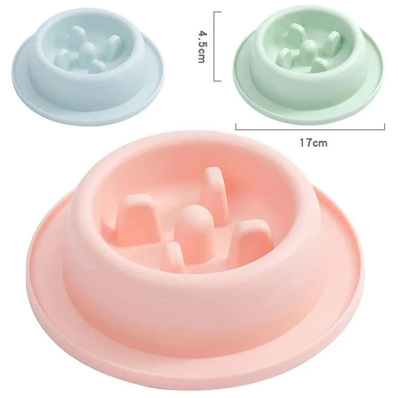 Blue slow feeder dog bowl with raised obstacles and non-slip base for small medium dogs