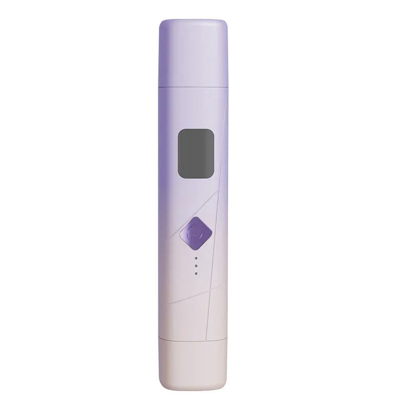 USB rechargeable women's hair removal shaver with digital display in gradient purple colour.