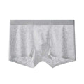 Men's leopard print jacquard boxer shorts in black, white, grey, green, and apricot colours, middle waist fit.